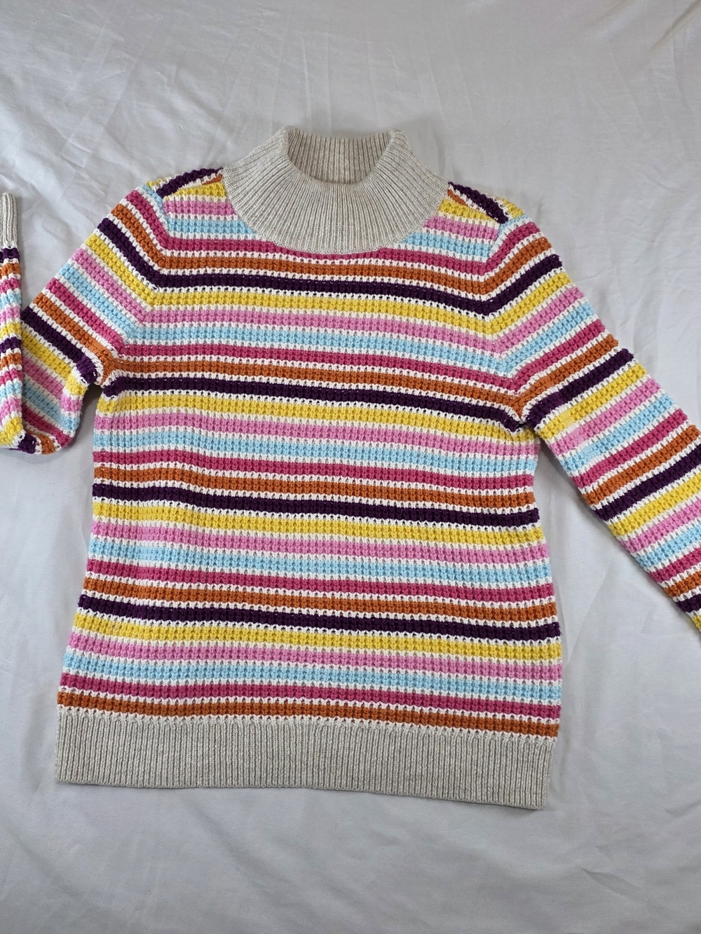 Talbots Striped Multicolor Crewneck Sweater - Cream Trim